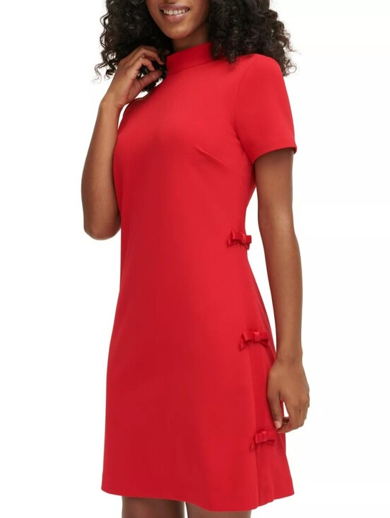 Karl Lagerfeld Dresses & Skirts - Karl Lagerfeld Paris Women's Mock Neck Bow Trimmed Red Shift Dress - Size 8 NWOT